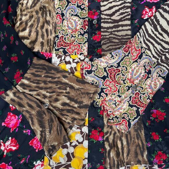 Esther Chen‎ Silk Patchwork Boho Button Up Top Pointed Collar Size 4 - Picture 8 of 9